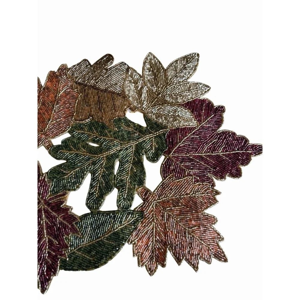Beaded Fall Leaves Table Runner Maple Assorted Leaf Decoration 34